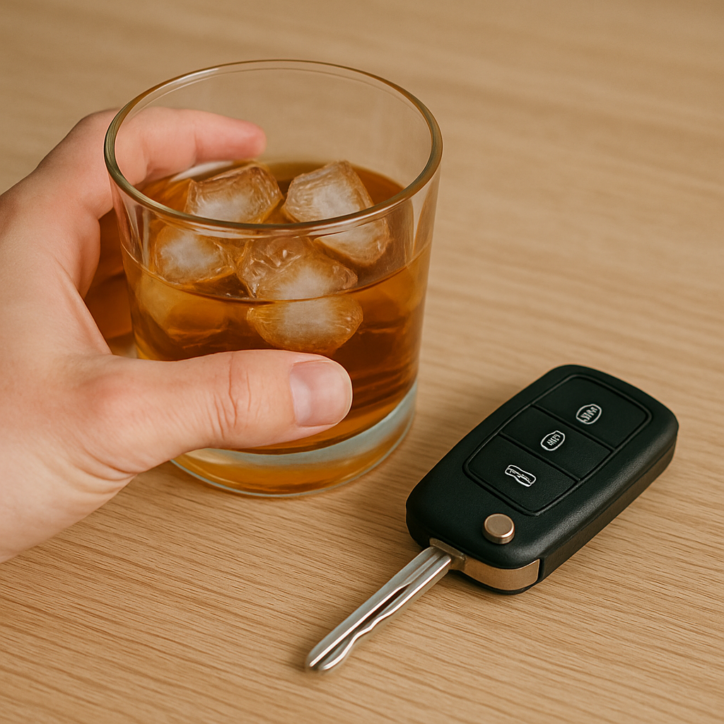 Clés de voiture + verre d’alcool